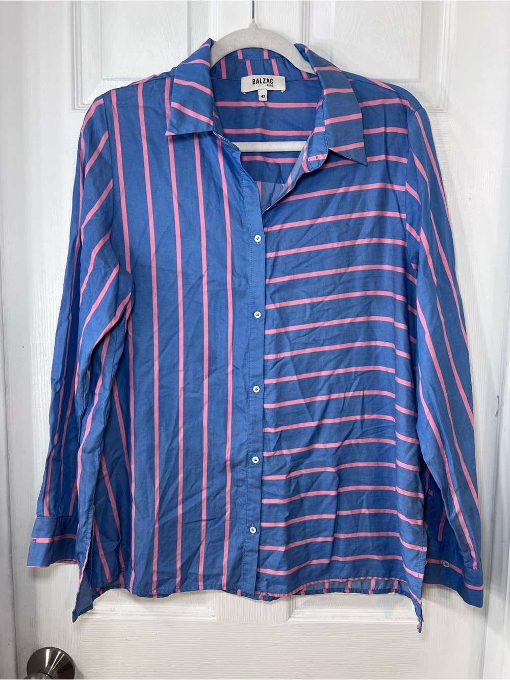Balzac Paris Blue & Pink Striped Women’s Button-Up Shirt Size 42